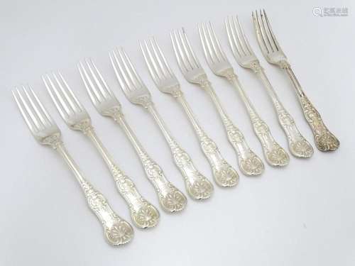 Nine associated Victorian silver Kings pattern des…