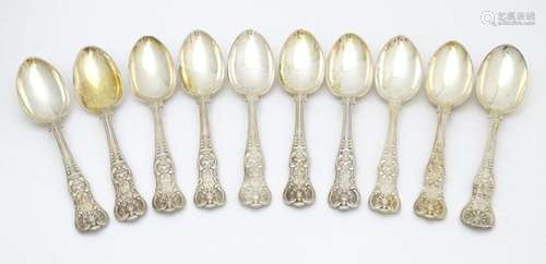 Ten associated Victorian silver Kings pattern teas…