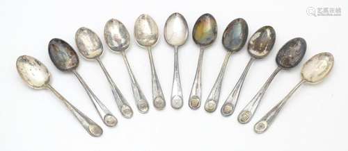 Eleven silver teaspoons with engraved armorials to…