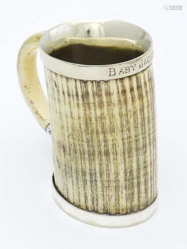 A christening mug the body formed from antler with…