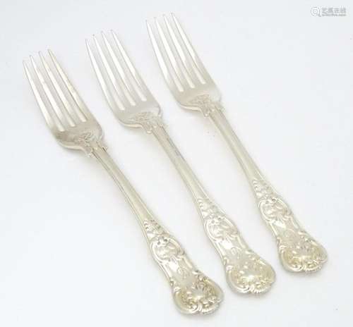 Three William IV silver Kings pattern dessert fork…