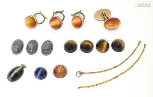 Assorted studs etc set with tigers eye together wi…