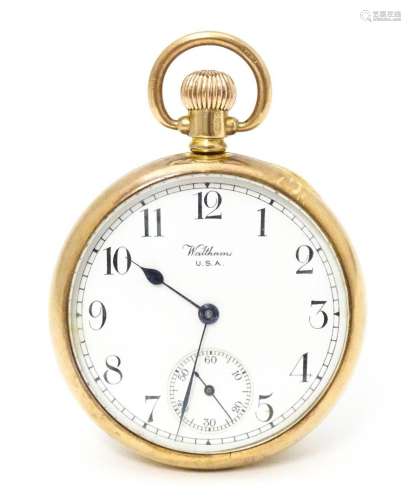 A Waltham USA 9ct gold cased open face pocket watc…
