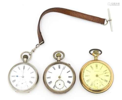 Three assorted pocket watches, one signed Waltham,…