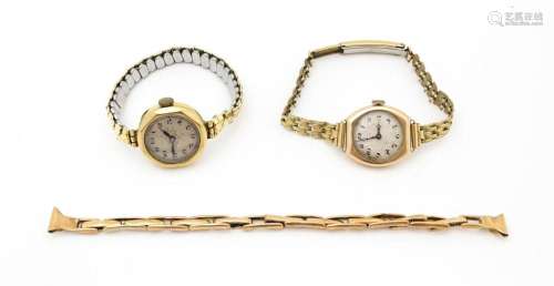 Two ladies 9ct gold cased wristwatches. Together w…