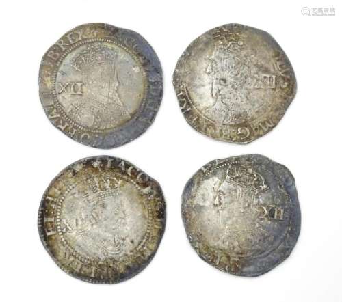 Coins: Four hammered silver coins to include James…