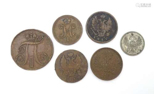 Coins: Six assorted 19thC Russian coins (6) …