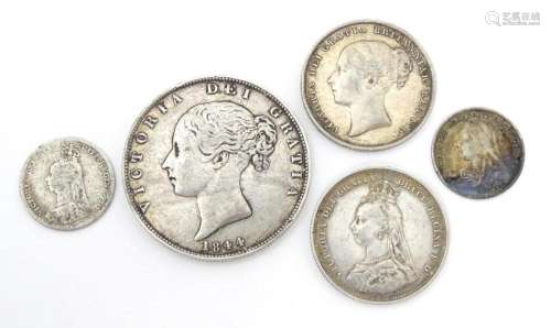Coins : Five assorted Victorian silver coins to in…