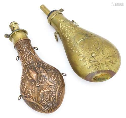A Victorian copper and brass powder flask by Hands…