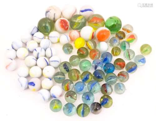 Toys: A quantity of marbles, many with colours twi…