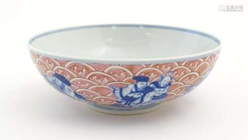 A Chinese blue, white and pink bowl the exterior d…