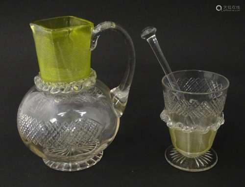A Victorian water jug and glass with banded yellow…
