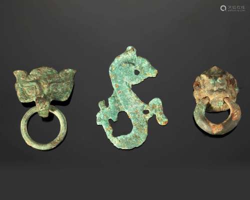 THREE CHINESE BRONZE OBJECTS