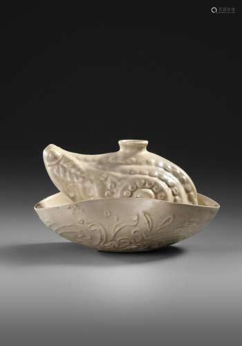 A CHINESE WHITE GLAZED FROG-FORM WATER DROPPER, MING DYNASTY...