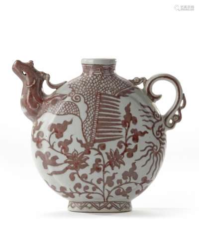A CHINESE RED GLAZED MOON FLASK, 20TH CENTURY
