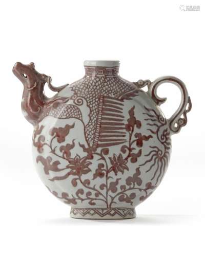 A CHINESE RED GLAZED MOON FLASK, 20TH CENTURY