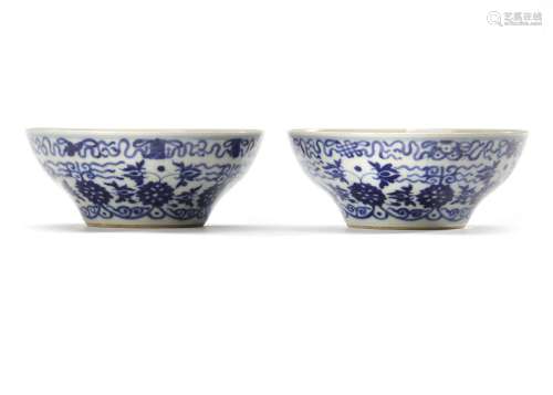 A PAIR OF CHINESE BLUE AND WHITE OGEE BOWLS, QING DYNASTY (1...
