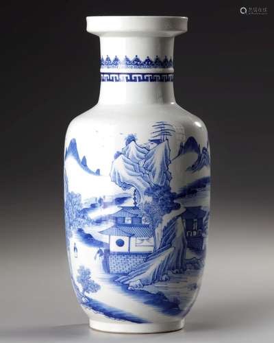 A CHINESE BLUE AND WHITE ROULEAU VASE, 20TH CENTURY