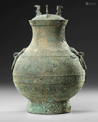 A CHINESE BRONZE RITUAL HU VASE, HAN DYNASTY OR LATER