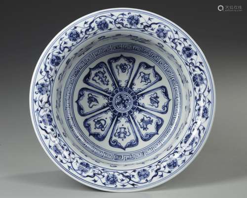 A CHINESE BLUE AND WHITE MING-STYLE BASIN, QING DYNASTY (164...