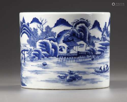 A CHINESE BLUE AND WHITE BRUSH POT, BITONG, QING DYNASTY (16...