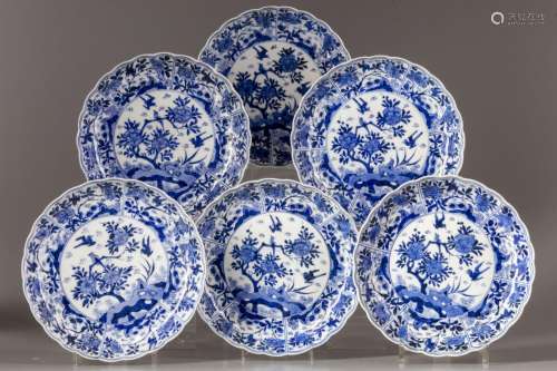 SIX CHINESE BLUE AND WHITE LOBED DISHES, 19TH CENTURY