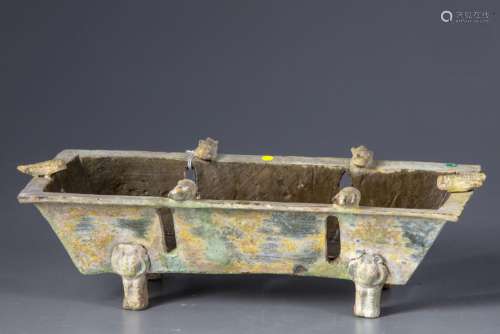 A CHINESE TERRACOTTA BRAZIER WITH CICADA'S, WESTERN HAN DYNA...