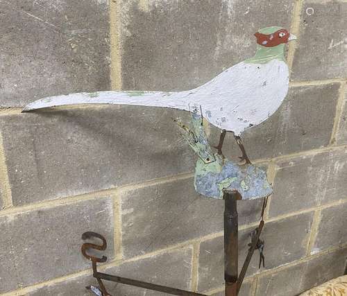 A vintage painted wrought and cut metal weather vane, height...