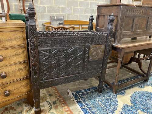 An Afghan chip carved hardwood chest, width 99cm, depth 48cm...