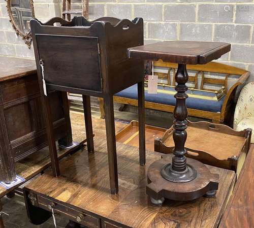 A George III style mahogany tray top bedside cabinet, width ...