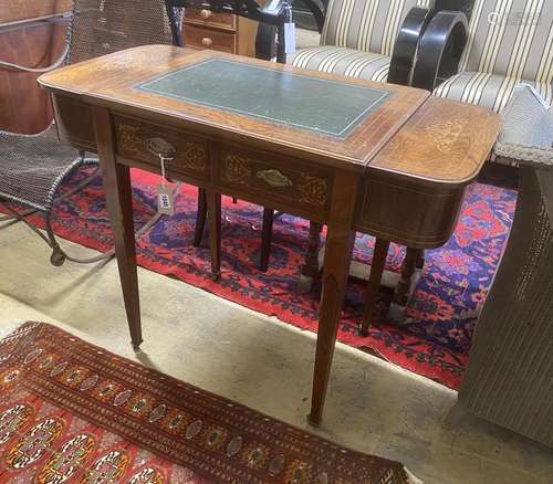 A late Victorian inlaid rosewood writing table, width 94cm, ...