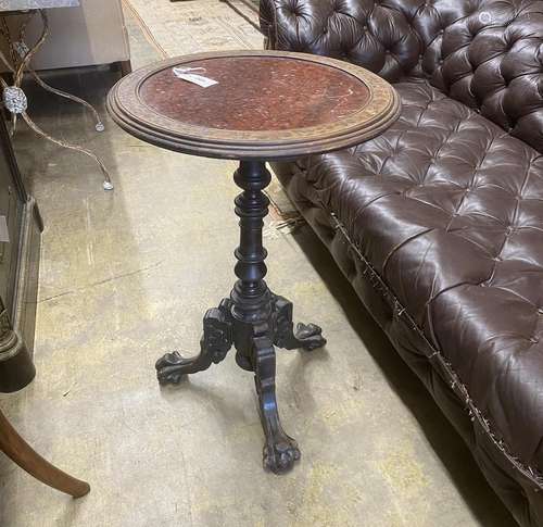 A 19th century French circular marble topped tripod wine tab...