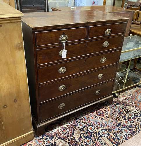 A George III satinwood string mahogany six drawer chest, wid...