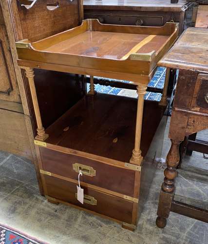 A reproduction brass mounted yew bedside chest, width 41cm, ...