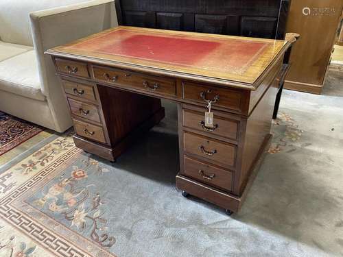 An early 20th century mahogany pedestal desk, width 122cm, d...