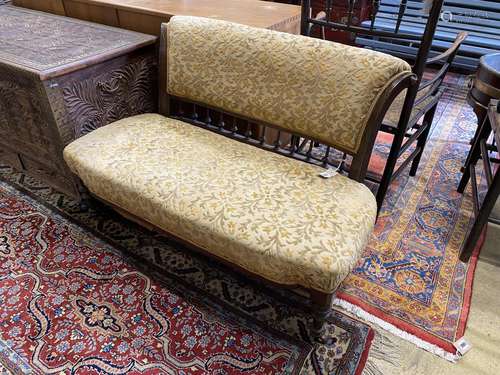 A late Victorian mahogany salon settee, length 104cm, depth ...