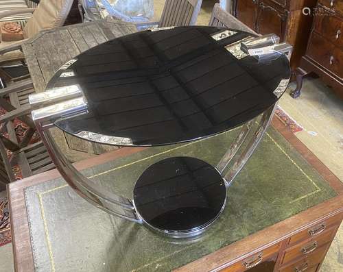 Josef Hoffman style oval glass and chrome occasional table, ...