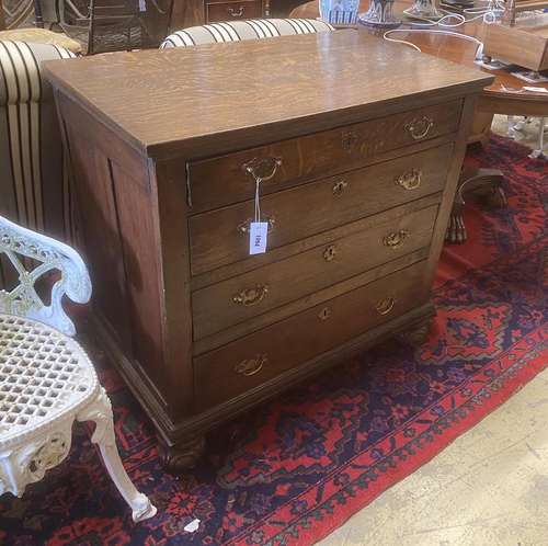 An 18th century and later oak chest of four drawers, width 9...