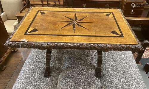 A Victorian rectangular parquetry inlaid walnut low occasion...