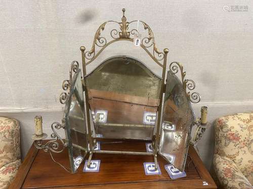 A gilt painted wrought iron triple dressing table mirror, he...