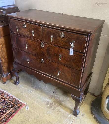 An 18th century banded walnut chest on associated stand, wid...