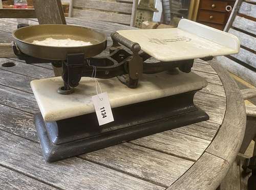 A set of Victorian brass mounted cast iron and white marble ...