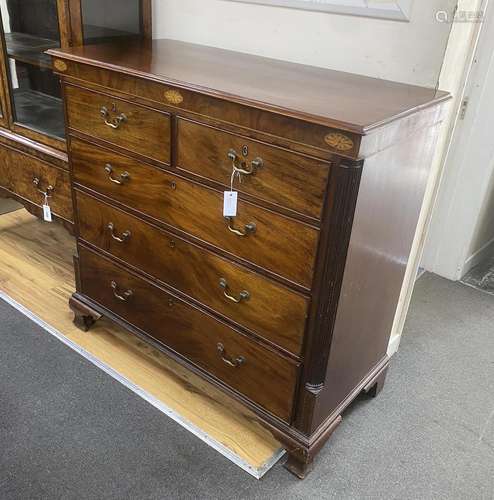 A George III inlaid mahogany chest, width 116cm, depth 54cm,...