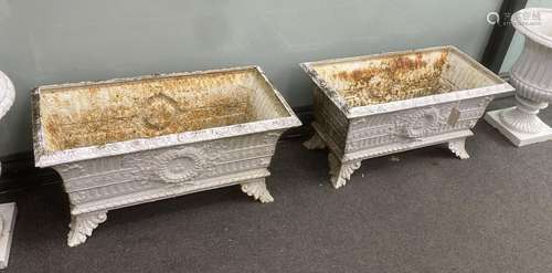 A pair of Victorian style rectangular cast iron planters, wi...