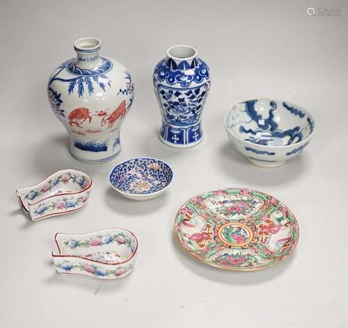 Chinese ceramics including a blue and white vase and bowl, t...