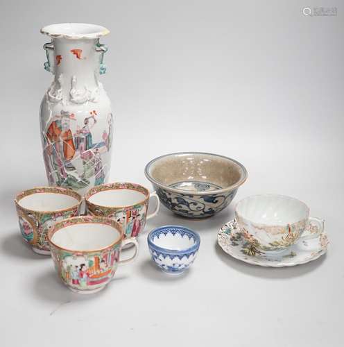 Chinese and Japanese ceramics including Canton cups and blue...