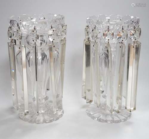 A pair of Victorian cut glass table lustres, 25.5cm high