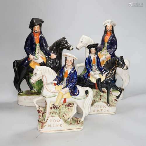 Four Staffordshire highwaymen figure groups of Tom King and ...