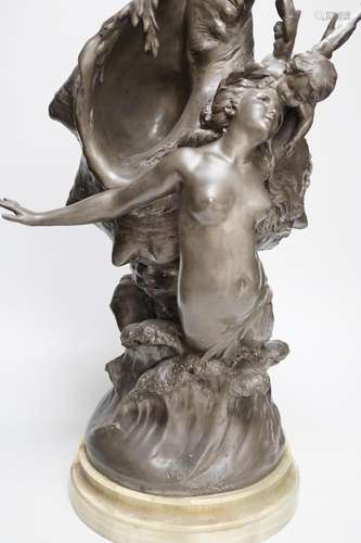 After H. Francois Moreau, a large spelter group of Cupid and...