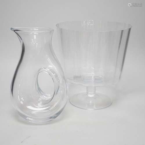 A collection of mostly clear glass vases, tallest 36cm high